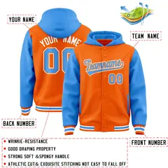 Orange Powder Blue Raglan Varsity Full-Snap Letterman Jacket Hoodie 4