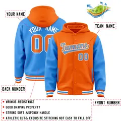Orange Powder Blue Raglan Varsity Full-Snap Letterman Jacket Hoodie 4