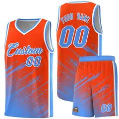 Orange Powder Blue Splash Basketball Uniforms for School 1
