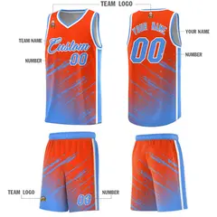 Orange Powder Blue Splash Basketball Uniforms for School 5