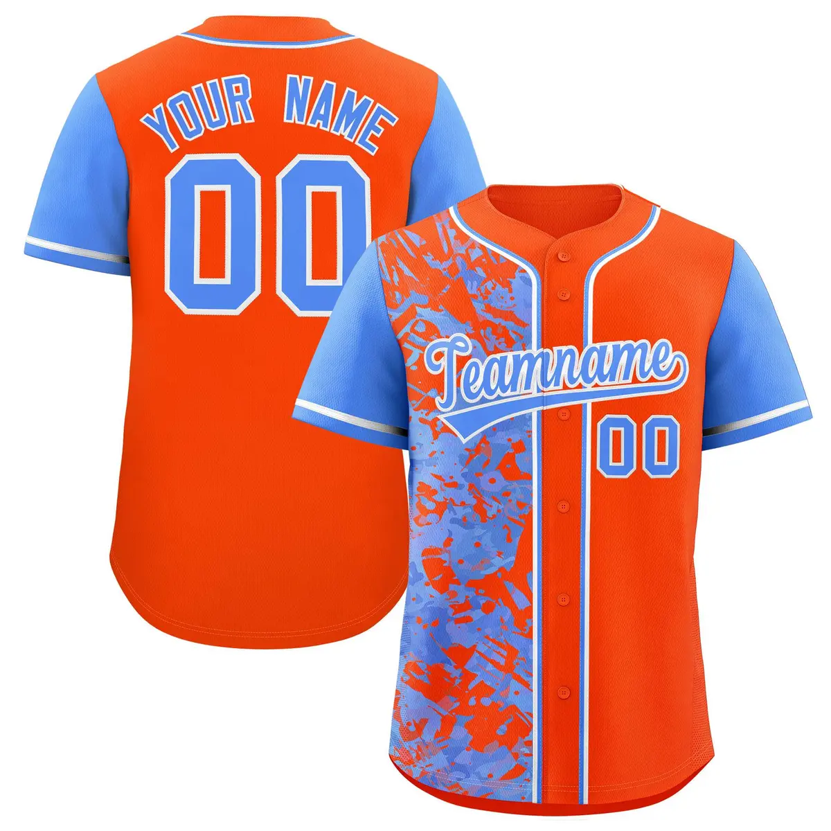 Orange Powder Blue Split Graffiti Raglan Baseball Jersey