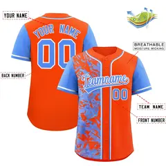Orange Powder Blue Split Graffiti Raglan Baseball Jersey 2
