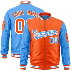 Orange Powder Blue Two-Tone Varsity Letterman Bomber Jacket 1