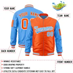 Orange Powder Blue Two-Tone Varsity Letterman Bomber Jacket 2