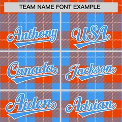 Orange Powder Blue-White Plaid Varsity Letterman Baseball Jacket 3