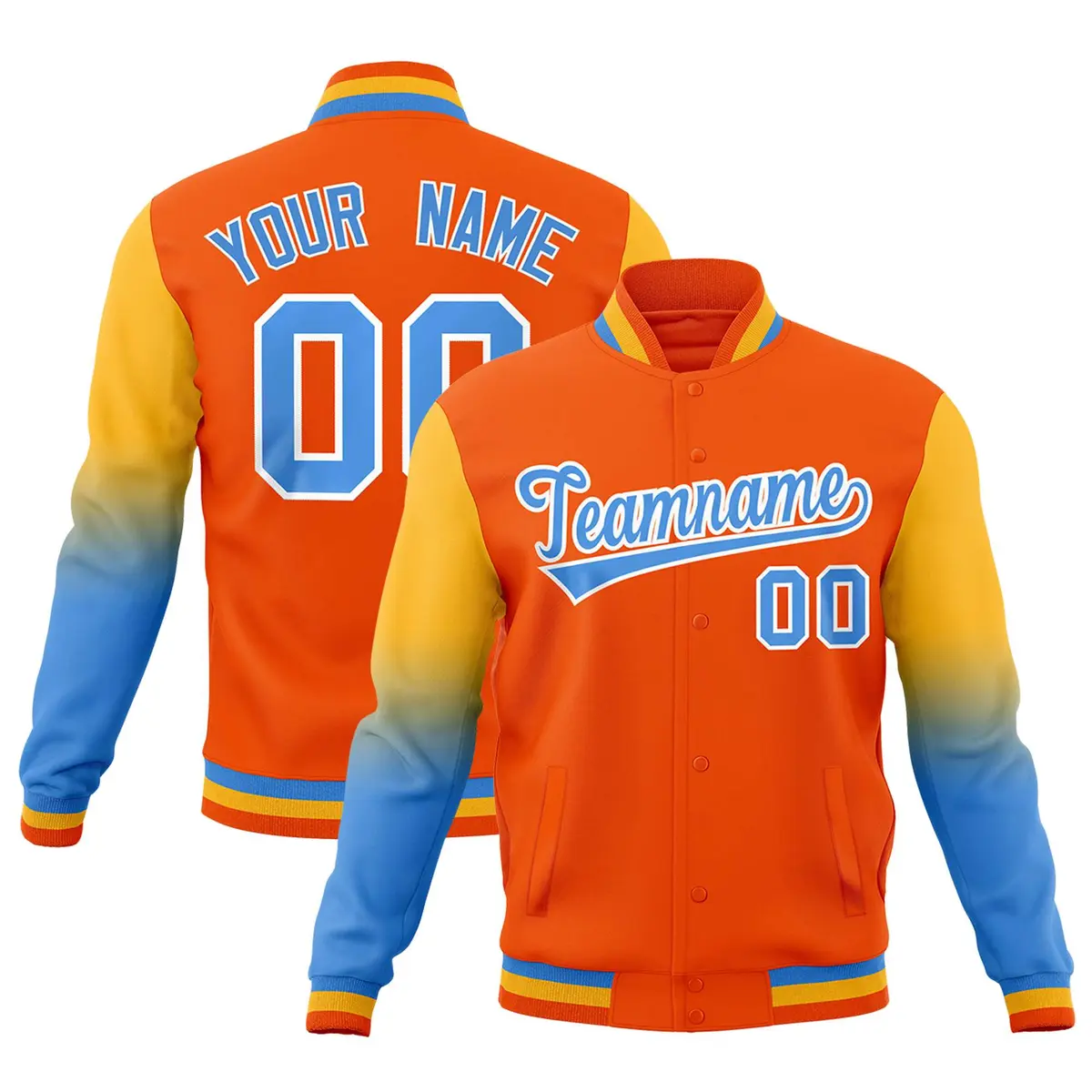 Orange Powder Blue White Varsity Raglan Gradient Letterman Jacket