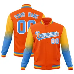Orange Powder Blue White Varsity Raglan Gradient Letterman Jacket