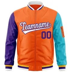 Orange Purple-Aqua Raglan Sleeves Letterman Bomber Jacket 3