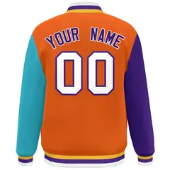 Orange Purple-Aqua Varsity Full-Snap Raglan Letterman Baseball Jacket 4