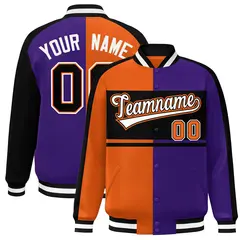 Orange Purple Black-White Color Block Varsity Baseball Jacket