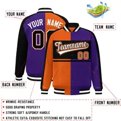Orange Purple Black-White Color Block Varsity Baseball Jacket 2