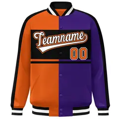 Orange Purple Black-White Color Block Varsity Baseball Jacket 3