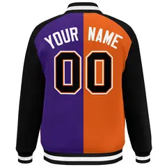 Orange Purple Black-White Color Block Varsity Baseball Jacket 4