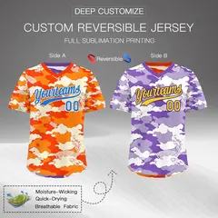 Orange Purple Camo Reversible Pullover Baseball Jersey 2