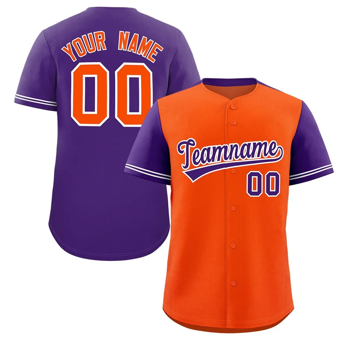 Orange Purple Color Block Raglan Sleeves Baseball Jersey