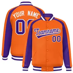 Orange Purple Color Block Raglan Varsity Letterman Jacket 1