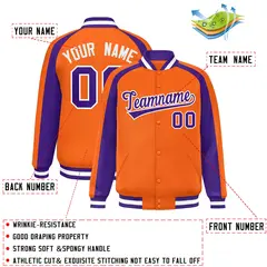 Orange Purple Color Block Raglan Varsity Letterman Jacket 2
