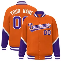 Orange Purple Color Block Varsity Letterman Baseball Jacket 1