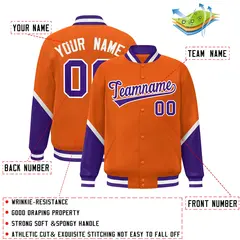 Orange Purple Color Block Varsity Letterman Baseball Jacket 2
