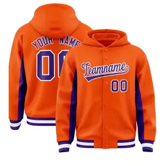 Orange Purple Color Block Varsity Letterman Hoodie Jacket 1