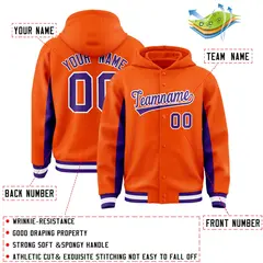 Orange Purple Color Block Varsity Letterman Hoodie Jacket 4