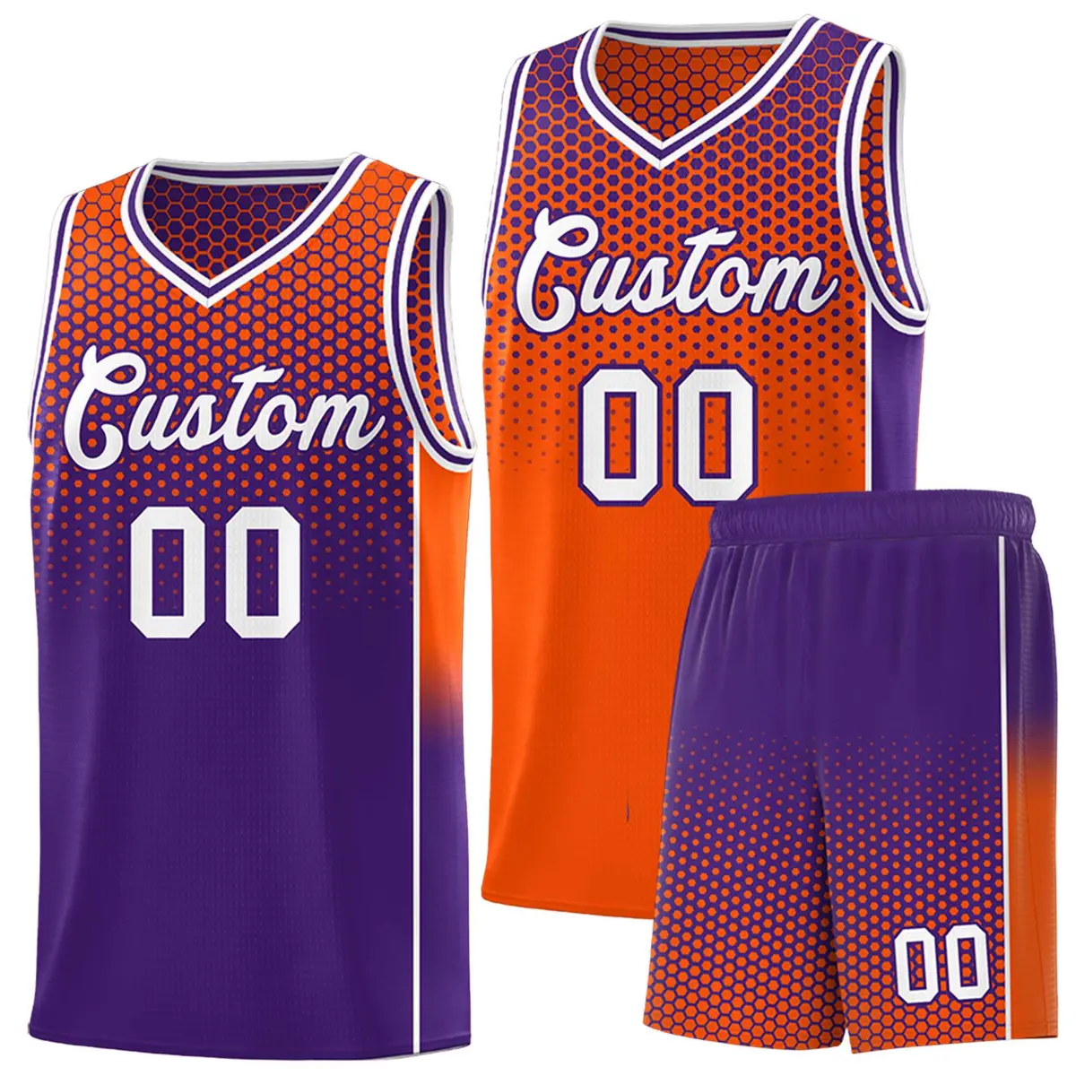 Orange Purple Dot Pattern Side Gradient Reversible Basketball Jersey Kits