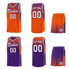 Orange Purple Dot Pattern Side Gradient Reversible Basketball Jersey Kits 2