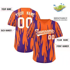 Orange Purple Flame Pattern Pullover Baseball Jersey 2
