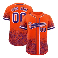 Orange Purple Floral Gradient Full Button Baseball Jersey 1