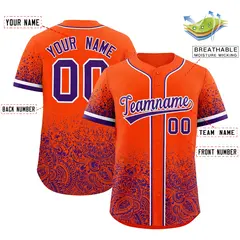 Orange Purple Floral Gradient Full Button Baseball Jersey 2