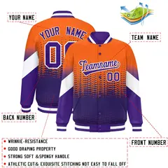 Orange Purple Gradient Polka Dot Full-Snap Letterman Baseball Jacket 2