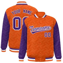 Orange Purple L Pattern Raglan Full-Snap Varsity Letterman Jacket 1