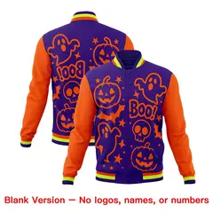 Orange Purple Neon Green Halloween Bats Pumpkins Ghost Letterman Jacket 7