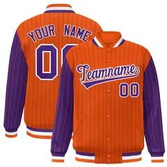 Orange Purple Pinstripe Raglan Varsity Letterman Baseball Jacket 1