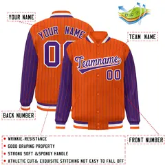 Orange Purple Pinstripe Raglan Varsity Letterman Baseball Jacket 2