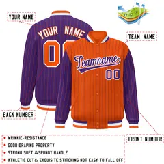 Orange Purple Pinstripe Raglan Varsity Letterman Baseball Jacket 2