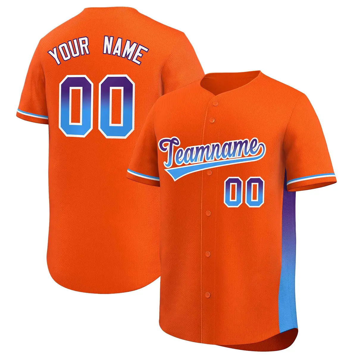 Orange Purple-Powder Blue Gradient Side Baseball Jersey