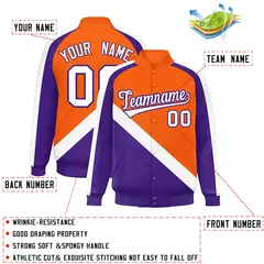 Orange Purple Raglan Sleeves Varsity Full-Snap Letterman Jacket 2