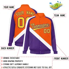 Orange Purple Raglan Sleeves Varsity Full-Snap Letterman Jacket 2