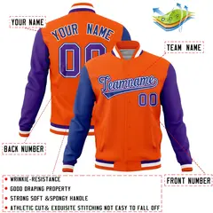 Orange Purple-Royal Raglan Full-Snap Varsity Letterman Jacket 4