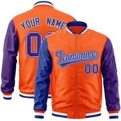 Orange Purple-Royal Varsity Raglan Full-Zip Letterman Bomber Jacket 1