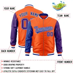Orange Purple-Royal Varsity Raglan Full-Zip Letterman Bomber Jacket 2