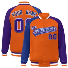 Orange Purple-Royal Varsity Raglan Letterman Bomber Jacket 1