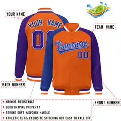 Orange Purple-Royal Varsity Raglan Letterman Bomber Jacket 2
