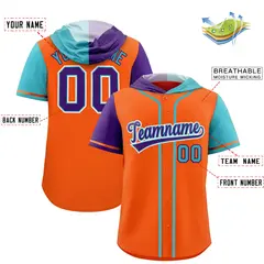 Orange Purple Sky Blue Split Raglan Baseball Hoodie Jersey 2