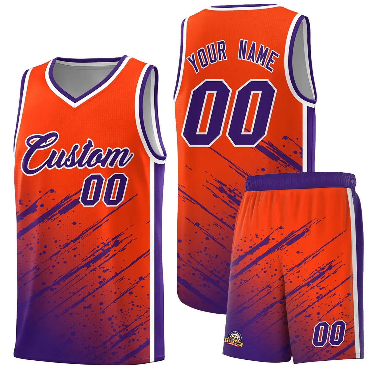 Orange Purple Splash Basketball Uniforms for Practice