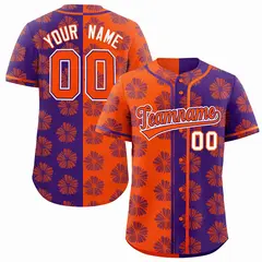 Orange Purple Split Flower Graffiti Baseball Jersey