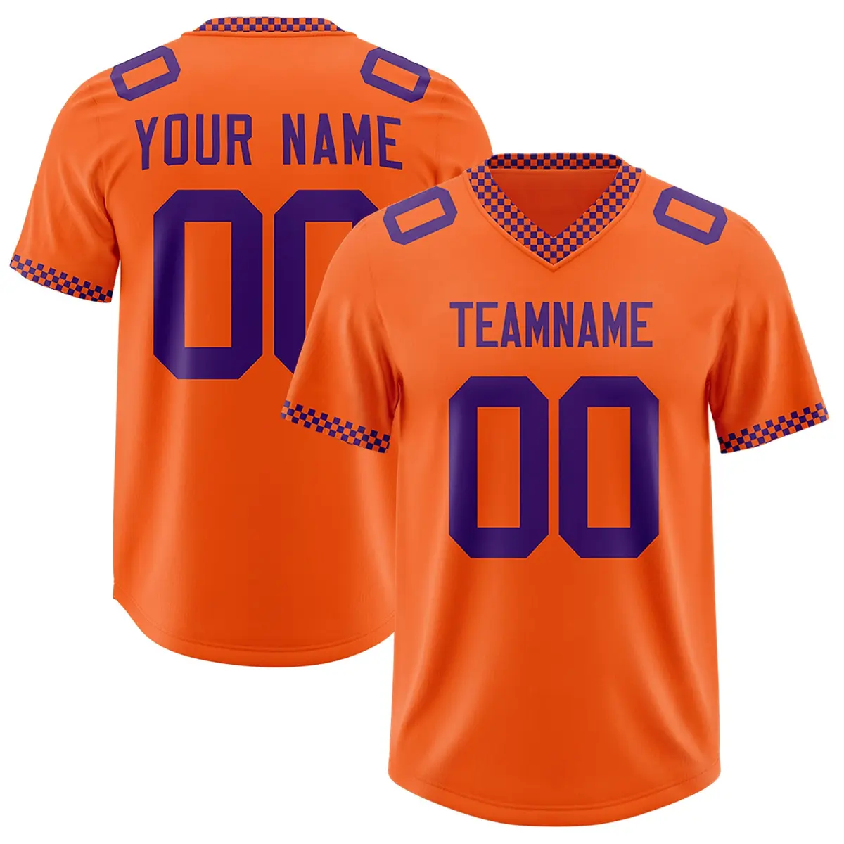 Orange Purple Square Neckline Football Jersey