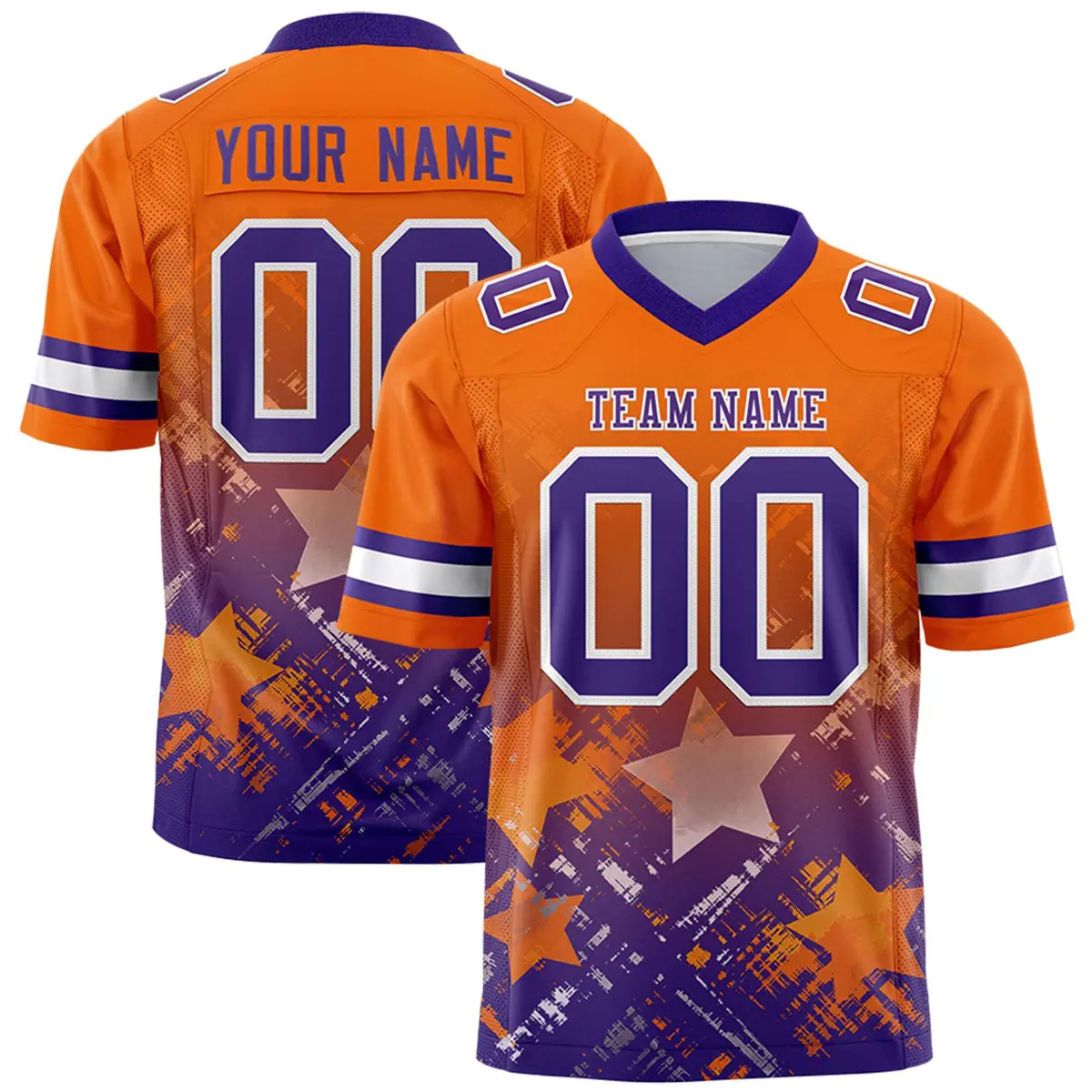 Orange Purple Star Gradient Flag Football Jersey