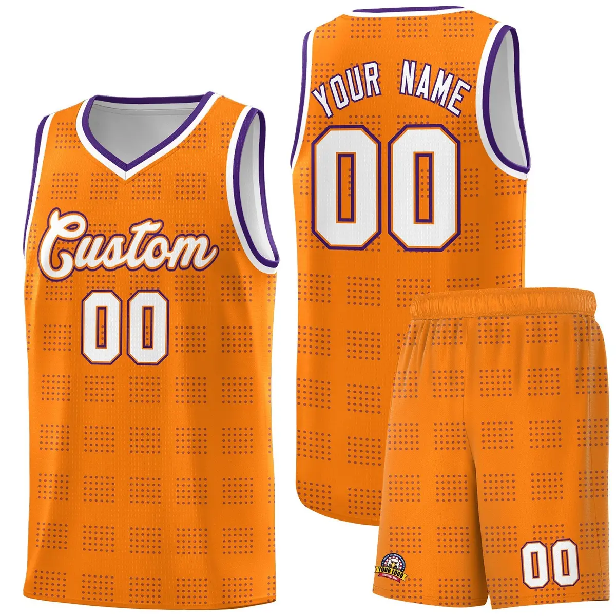 Orange Purple Trailblazer Dot Pattern Basketball Jersey
